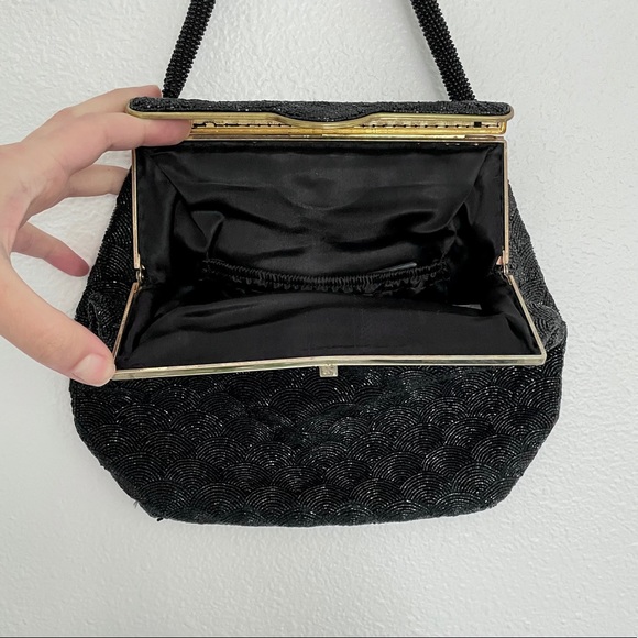 Vintage 1950’s Black Art Deco Hand Beaded Purse - Picture 4 of 8
